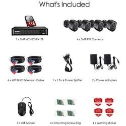 ZOSI 2K 5MP Home Security Camera System Outdoor Indoor, H.265+ CCTV DVR Recorder with Hard Drive 1TB and 4 x 2K(5MP) Surveillance Bullet Camera with PIR Motion Sensor (Heat and Motion), Remote Access