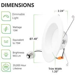 Sunco Lighting 4 Pack 5/6 Inch LED Recessed Downlight, Baffle Trim, Dimmable, 13W=75W, 5000K Daylight, 965 LM, Damp Rated, Simple Retrofit Installation - UL + Energy Star