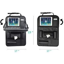 Car Back seat Organizer with Foldable Table Tray, PU Leather Car Back seat Organizer for Babies Toys Storage with Foldable Dining Table Holder Pocket for Baby and Kids