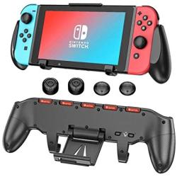 Switch Grip with Upgraded Adjustable Stand Compatible with Nintendo Switch, OIVO Asymmetrical Grip with Upgraded Adjustable Stand/Cartridge Holders and 5 Game Slots- 4 Thump Caps Included