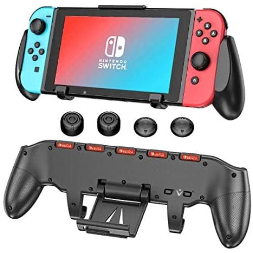 Switch Grip with Upgraded Adjustable Stand Compatible with Nintendo Switch, OIVO Asymmetrical Grip with Upgraded Adjustable Stand/Cartridge Holders and 5 Game Slots- 4 Thump Caps Included