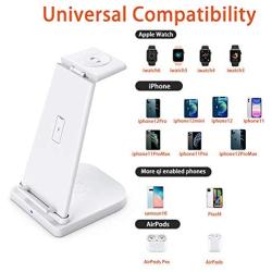 3 in 1 Wireless Charging Station, Phone Wireless Charger Stand Watch Charger Stand Compatible with iPhone 12 11 Pro Pro Max X XR XS 8 Samsung Galaxy S20+ S10 S9 iWatch 6/5/4/3/2 Airpods 2/Pro (White)
