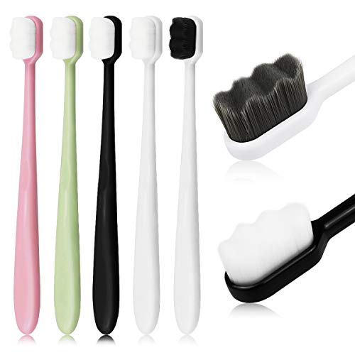 DOERDO 5 Pieces Extra Soft Micro-Nano Manual Toothbrush with 20000 Soft Bristles for Sensitive Gums Adult Kid Children,Protect Fragile Gums(5 colors)