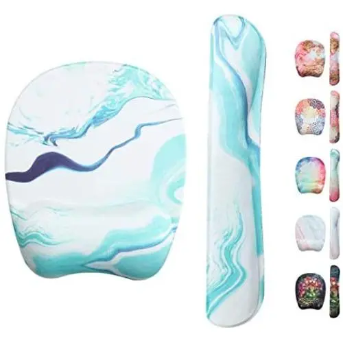 Anyshock Keyboard Wrist Rest Set and Ergonomic Mouse Pad with Wrist Support Memory Foam Filled Non Slip Durable Comfortable Lightweight Wrist Pad for Easy Typing & Pain Relief (Wave Marble)
