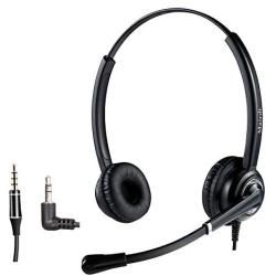 2.5mm Headset with Noise Canceling Microphone for Panasonic Telephone, Including 3.5mm Connector for Smartphone PC Laptop, Office CallCenter Headset for Cisco AT&T Vtech Undiden Cordless DECT Phone