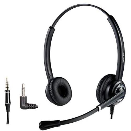 2.5mm Headset with Noise Canceling Microphone for Panasonic Telephone, Including 3.5mm Connector for Smartphone PC Laptop, Office CallCenter Headset for Cisco AT&T Vtech Undiden Cordless DECT Phone