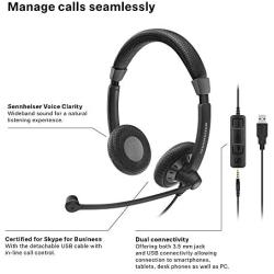 Sennheiser SC 75 USB MS (507086) - Double-Sided Business Headset | For Skype for Business, with Mobile Phone, Tablet, Softphone, and PC | HD Sound & Noise-Cancelling Microphone (Black)