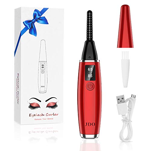 JDO Heated Eyelash Curler Electric Eyelash Curler USB Rechargeable Electronic Eye Lashes Curling Comb Quick Heating Long Lasting (Red#2)