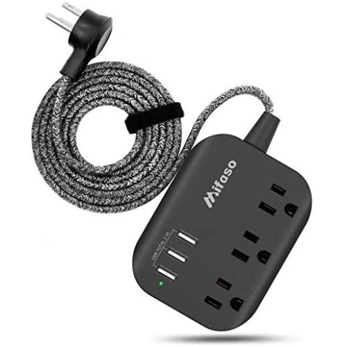 Power Strip with USB, Mountable Flat Plug Power Strip with 3 Outlets 3 USB Ports(Smart 3.1A), 5ft Braided Extension Cord, Compact for Cruise Ship, Travel, Home, Office