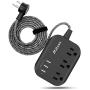 Power Strip with USB, Mountable Flat Plug Power Strip with 3 Outlets 3 USB Ports(Smart 3.1A), 5ft Braided Extension Cord, Compact for Cruise Ship, Travel, Home, Office