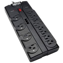 Tripp Lite 12 Outlet Surge Protector Power Strip, 8ft Cord, Right-Angle Plug, Tel/Modem Protection, RJ11, Black & 10 Outlet Surge Protector Power Strip, 8ft Cord, Tel/DSL Protection, RJ11,(TLP1008TEL)