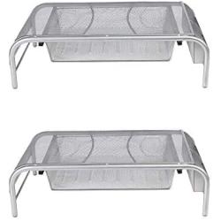 Mind Reader 2MESHMON-SIL Metal Mesh Stand and Desk Organizer with Drawer, Monitor Riser, Silver-2 Pack