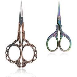 BIHRTC 2Pairs 4.5 Inch Vintage Plum Blossom Scissors and 3.6 Inch Embroidery Scissors Small Stainless Steel Sharp Sewing Scissors for Embroidery, Sewing, Craft, Art Work & Everyday Use