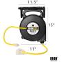 40 Ft Retractable Extension Cord Reel - 2 in 1 Mountable & Portable Power Cord Reel with 3 Electrical Outlets - 12/3 SJTW Heavy Duty Yellow Cable - Perfect for Hanging from Your Garage Ceiling