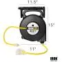 40 Ft Retractable Extension Cord Reel - 2 in 1 Mountable & Portable Power Cord Reel with 3 Electrical Outlets - 12/3 SJTW Heavy Duty Yellow Cable - Perfect for Hanging from Your Garage Ceiling