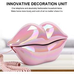 Lip Shape Electroplating Pink Telephone, Support Number Storage WX‑3016 Fashionable Landline Telephone, Home Desk Telephone Corded Phone for Birthday for Loved One, Friend (Pink)