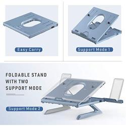 Laptop Stand Ergonomic, Jelly Comb Multi-Angle Adjustable Laptop Riser with Built-in Foldable Legs and Phone Holder, Ventilated Notebook Stand Tray for MacBook, Desktop Computer, Tablet (Blue Grey)