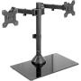 VIVO Freestanding Black Dual Monitor Stand with Sleek Glass Base and Adjustable Arms, Mounts 2 Screens up to 27 inch and 22 lbs Each, STAND-V002FG