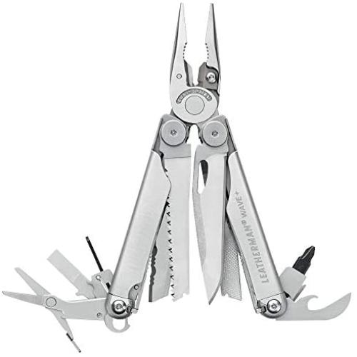 LEATHERMAN, Wave Plus Multitool with Premium Replaceable Wire Cutters, Spring-Action Scissors and Nylon Sheath, Built in the USA, Stainless Steel
