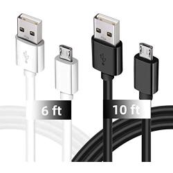 Charging Cable for Samsung Galaxy S7, 2Pack 6Ft 10Ft Long Charger Cable, Android Phone Fast Charger Cord for Samsung Galaxy S7 S6 Edge,Note 5 4,LG G4,Moto,Sony,PS4,Windows,MP3,Camera,Black