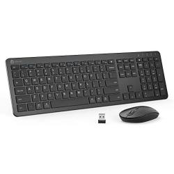 iClever GK08 Wireless Keyboard and Mouse - Rechargeable Wireless Keyboard Ergonomic Full Size Design with Number Pad, 2.4G Stable Connection Slim White Keyboard and Mouse for Windows, Mac OS Computer
