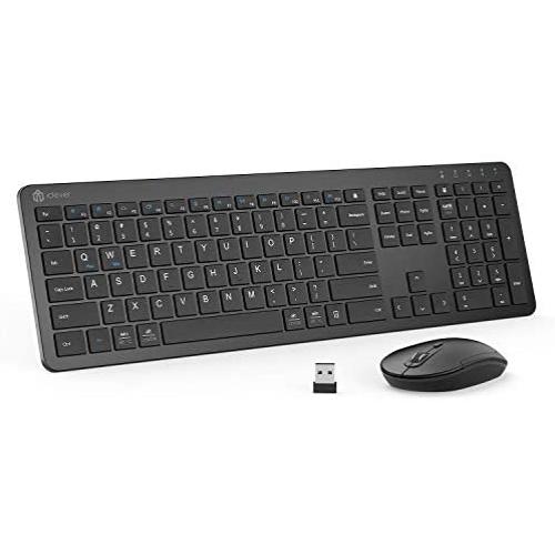 iClever GK08 Wireless Keyboard and Mouse - Rechargeable Wireless Keyboard Ergonomic Full Size Design with Number Pad, 2.4G Stable Connection Slim White Keyboard and Mouse for Windows, Mac OS Computer