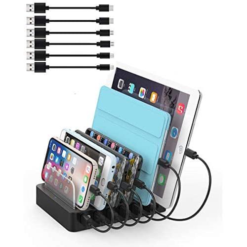 Sidiyang Multi Device Charging Station with QC 3.0 Quick Charge, 6-Port USB Charger Docking Station with Watch Stand Compatible with iPhone iPad and Android Cell Phone and Tablet