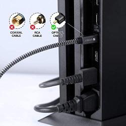 Digital Optical Audio Cable (10 Feet) - [Flawless Audio, Secure Connection] iVanky Slim Braided Digital Audio Optical Cord/Toslink Cable for Sound Bar, TV, PS4, Xbox, Samsung, Vizio - CL3 Rated, Grey
