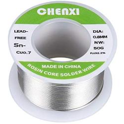 Lead - Free, Rosin Core Solder Wire, Sn99.3Cu0.7, Diameter 0.031inches 0.8mm, Net Weight 1.8oz 50g, For Electrical Soldering