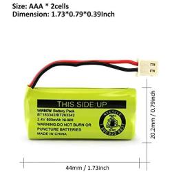 BT183342/BT283342 2.4V 800mAh Ni-MH Battery Pack, Compatible with AT&T VTech Cordless Phone Batteries BT166342/BT266342 BT162342/BT262342 CS6709 CS6609 CS6509 CS6409 EL52100 EL50003 (Pack 2)