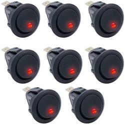 Twidec/8Pcs Round Dot Lighted Rocker Switch Toggle 20A 12V DC On/Off SPST Switch Control For Car Or Boat With Red LED Light KCD2-102N-R