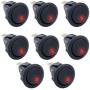 Twidec/8Pcs Round Dot Lighted Rocker Switch Toggle 20A 12V DC On/Off SPST Switch Control For Car Or Boat With Red LED Light KCD2-102N-R
