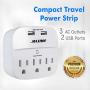 Maximm Compact Portable Travel Power Strip, USB Surge Protector, 490 Joules, 3 AC Outlets + 2 USB Charging Ports, 5V/2.4A Total, 15A 1875W Max - ETL Listed