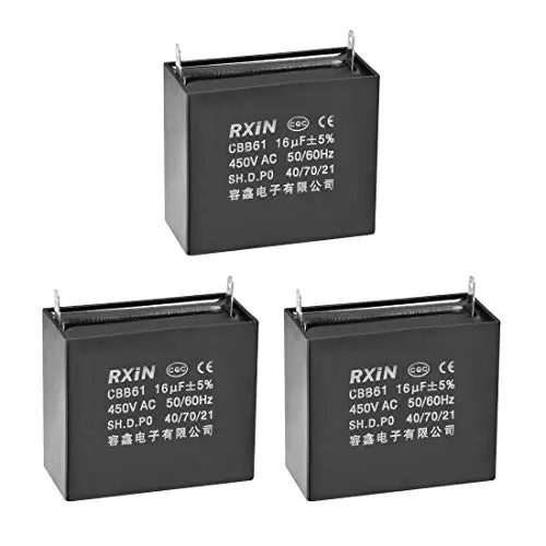 uxcell Ceiling Fan Capacitor CBB61 16uF 450V AC Single Insert Metalized Polypropylene Film Capacitors 58x28x50mm for Water Pump Motor Generator, Pack of 3