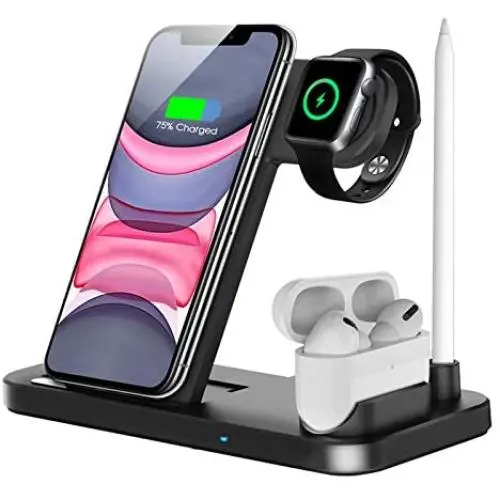 QI-EU Wireless Charger, 4 in 1 Qi-Certified Fast Charging Station Compatible Apple Watch Airpods Pro iPhone 12/11/11pro/X/XS/XR/Xs Max/8/8 Plus, Wireless Charging Stand Compatible Samsung Galaxy S20 QI-EU Wireless Charger, 4 in 1 Qi-Certified Fast Charging Station Compatible Apple Watch Airpods Pro iPhone 12/11/11pro/X/XS/XR/Xs Max/8/8 Plus, Wireless Charging Stand Compatible Samsung Galaxy S20