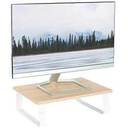 VIVO 15 inch Monitor Riser, Wood and Steel Desktop Stand, Ergonomic Desk and Tabletop Organizer, Light Wood and White, STAND-V000WS