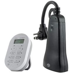 myTouchSmart Wireless Programmable Outdoor / Indoor Digital Timer with Remote, Plug-in, 2 Outlets Grounded, 2 Custom On/Off Times, 24 Hour Countdown, 3 Daily Preset Options, Backlit Display, 35167