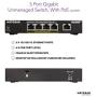 NETGEAR 5-Port Gigabit Ethernet Unmanaged PoE Switch (GS305P) - with 4 x PoE @ 55W, Desktop, Sturdy Metal Fanless Housing