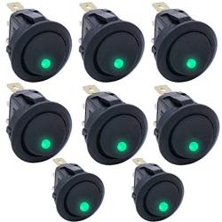 Twidec/8Pcs Round Dot Lighted Rocker Switch Toggle 20A 12V DC On/Off SPST Switch Control For Car Or Boat With Green LED Light KCD2-102N-G