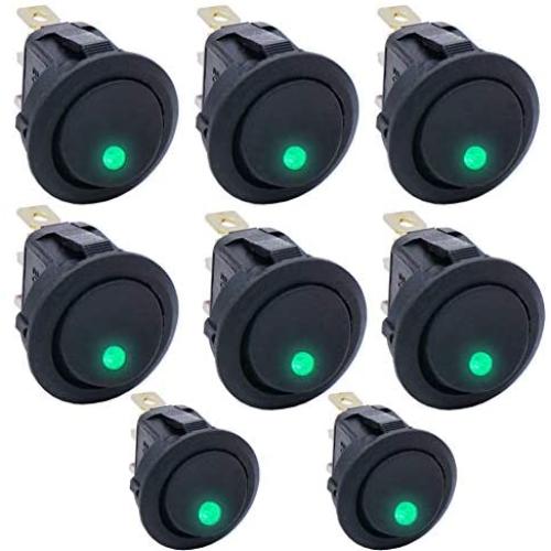 Twidec/8Pcs Round Dot Lighted Rocker Switch Toggle 20A 12V DC On/Off SPST Switch Control For Car Or Boat With Green LED Light KCD2-102N-G