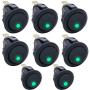 Twidec/8Pcs Round Dot Lighted Rocker Switch Toggle 20A 12V DC On/Off SPST Switch Control For Car Or Boat With Green LED Light KCD2-102N-G