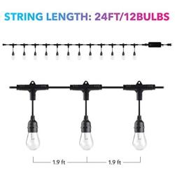 HBN Smart Outdoor Patio Light RGB Color & White LED Lights Smart String Light-24ft, 12 Round Bulbs, 2.4 GHz Only, Works with Alexa/Google Assistant, App Controlled, No Hub Needed, IP65 Waterproof