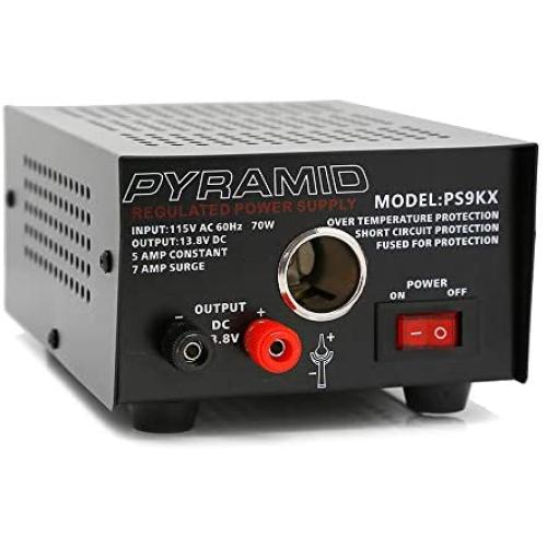 Pyramid PS9KX Universal Compact Bench Power Supply-5 Amp Linear Regulated Home Lab Benchtop Converter w/ 13.8 Volt DC 115V AC 70 Watt Input, Screw Type Terminal, 12V Car Cigarette Lighter