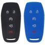 LemSa 2pcs Silicone 5 Buttons Smart Key Fob Cover Remote Keyless Entry Bag Compatible with Ford F-150 F-450 Fusion Explorer Lincoln Fusion MKZ Mustang MKC 2013-2017 Black/Blue