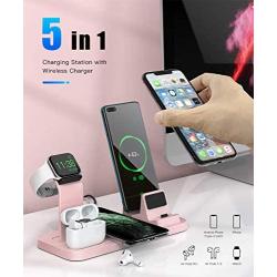 Sixmas Wireless Charger, 5 in 1 Wireless Charging Station for iPhone Samsung, USB C Dock Station for Android Phones, Charging Stand for Apple Watch SE and Series 6 5 4 3 2 1 AirPods Pro 2 1