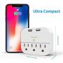 Multi Plug Outlet Extender with USB, Wall Charger with 3 Outlets 2 USB Ports, Multi Wall Outlet Adapter Power Strip for Home Office Travel