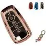 BFANG for Ford Key Fob Cover, TPU Key Fob Shell Protector Shell Keyless Remote Control Smart Key Holder with Keychain Fit for Ford Fusion Edge Explorer Escape Mustang Smart Remote Fob Key (Pink)