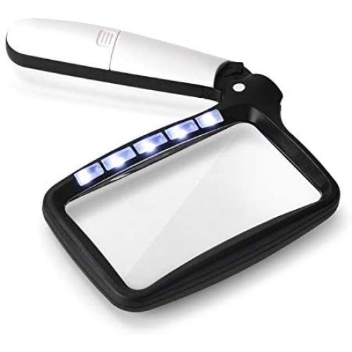 Insten Large Foldable Magnifying Glass for Reading with Dimmable Led Light, Carry Pouch Included