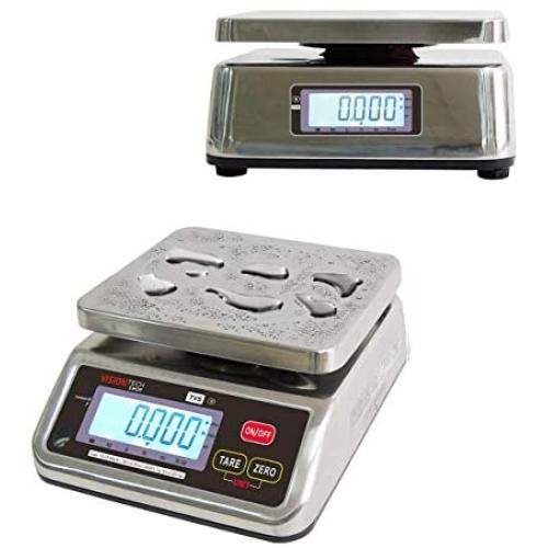 VisionTechShop TVS Portion control Stainless steel Washdown Scale, Lb/Oz/Kg/g Switchable, Low Profile Design, 12lb Capacity, 0.002lb Readability, Dual Display, NTEP Legal for Trade
