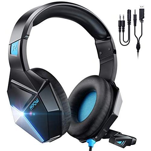 Mpow EG10 PC Gaming Headset for PS4,PS5,PC,Xbox One,Switch -7.1 Surround Sound Headset with Microphone,Noise Cancelling,LED Light,Soft Earmuffs,Gaming Headphone with Microphone for PC Headset